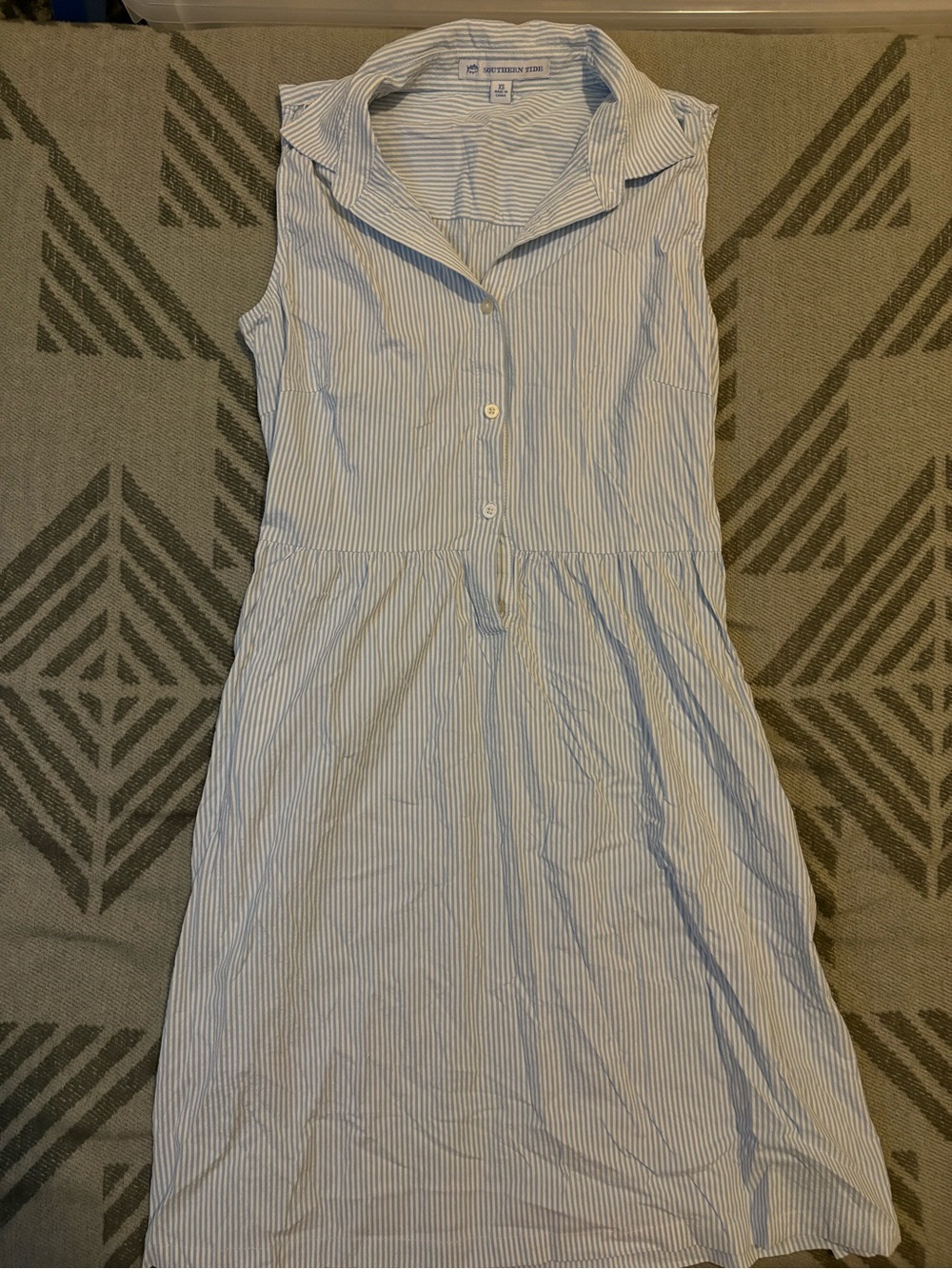 Southern Tide Light Blue & White Striped Sleeveless Midi Dress